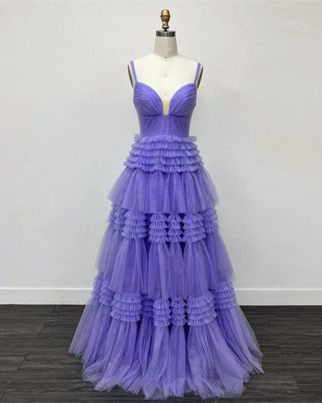 Spaghetti Straps Tiered Tulle Ball Gown Dress