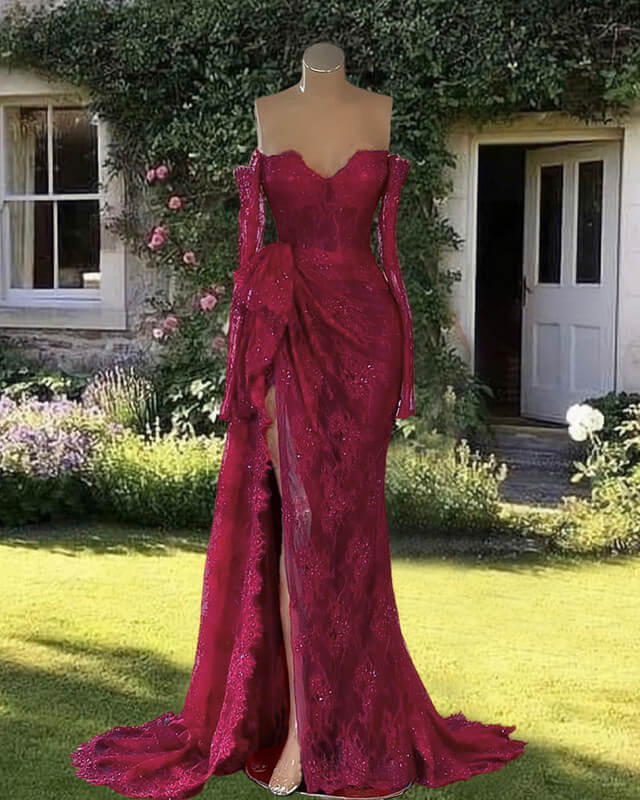 Long Sleeves Mermiad Lace Split Dress