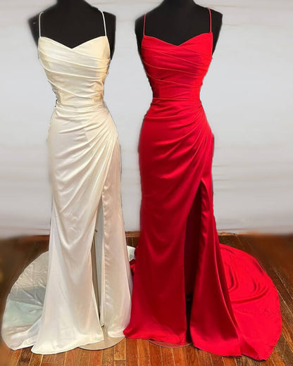 Long Mermaid Pleated Dress With Slit