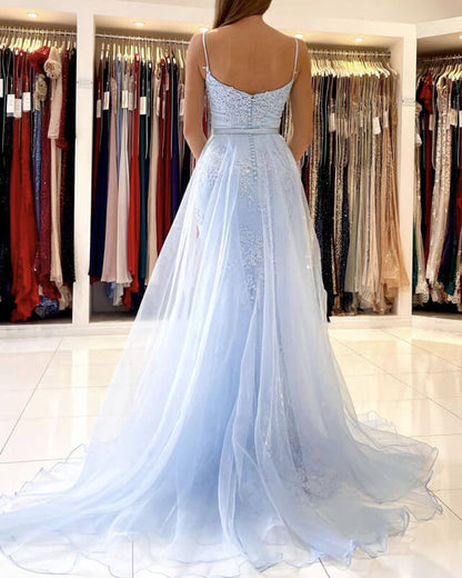 Mermaid Sage Green Lace Prom Dress Removable Train