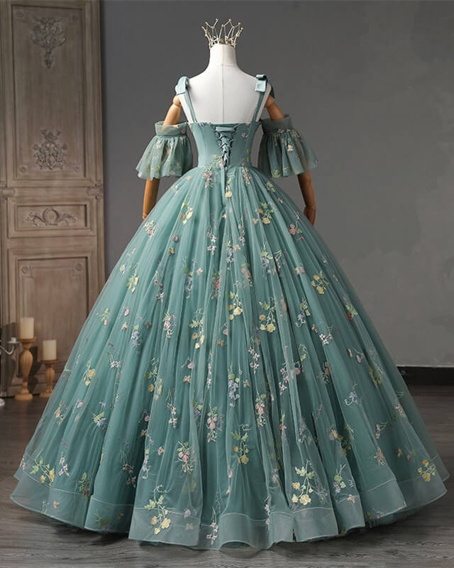 Ball Gown Embroidery Tulle Cottagecore Corset Dress
