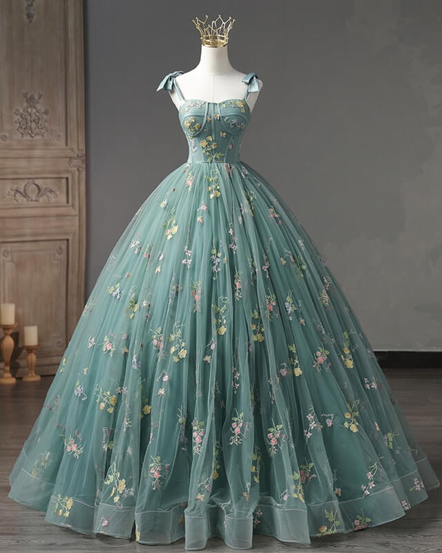 Ball Gown Embroidery Tulle Cottagecore Corset Dress