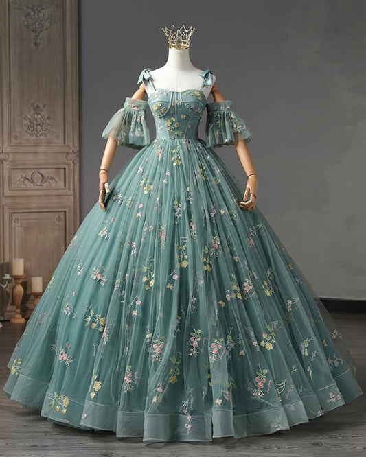 Ball Gown Embroidery Tulle Cottagecore Corset Dress
