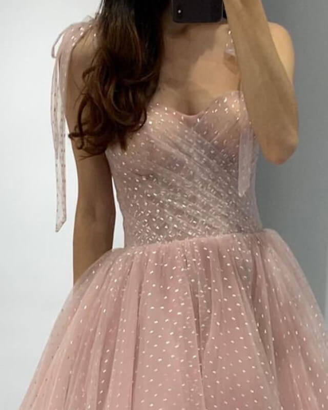 Pink Tulle Midi Corset Prom Dresses