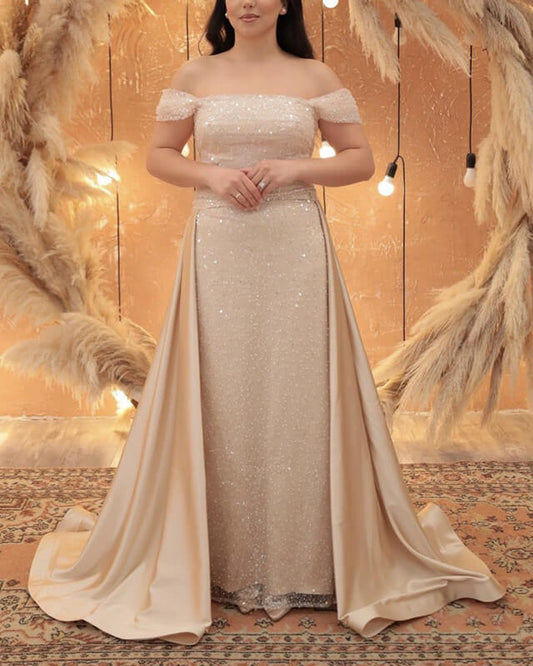 Mermaid Champagne Sparkly Dress With Removable Train