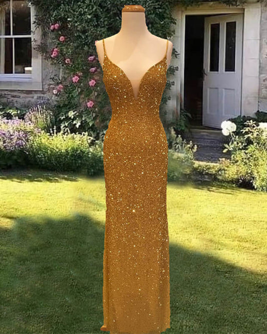 Mermaid Sequined Beaded V-neck Formal Dress