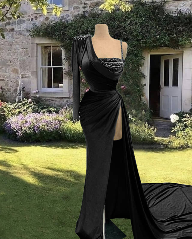 Mermaid Velvet One Sleeve Dress With Slit