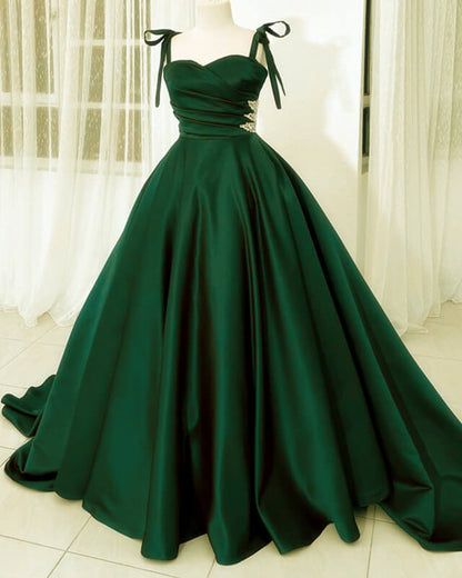 Bow Straps Sweetheart Ball Gown Satin Dress