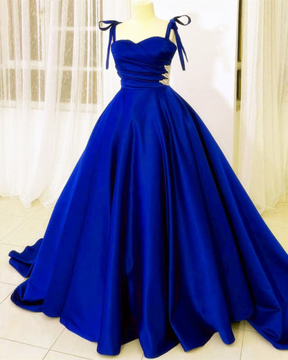 Bow Straps Sweetheart Ball Gown Satin Dress