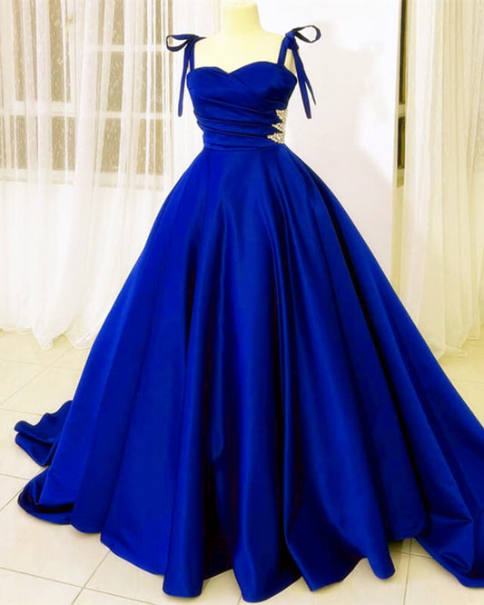 Bow Straps Sweetheart Ball Gown Satin Dress