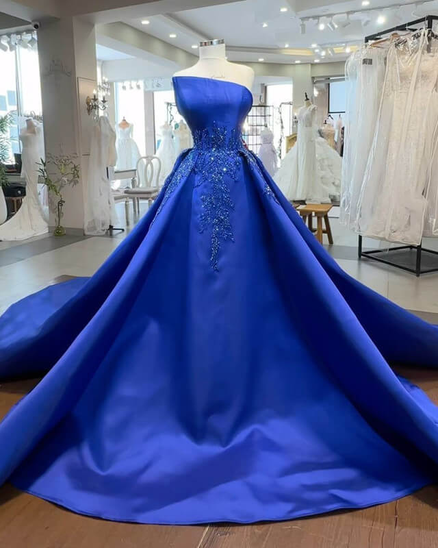 Ball Gown Strapless Appliques Satin Dress