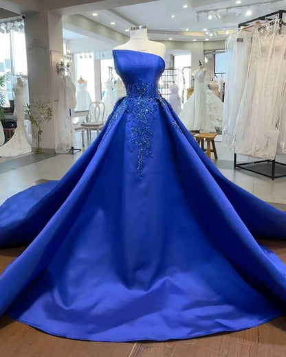 Ball Gown Strapless Appliques Satin Dress