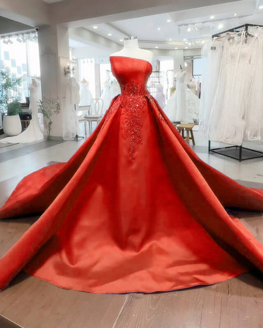Ball Gown Strapless Appliques Satin Dress