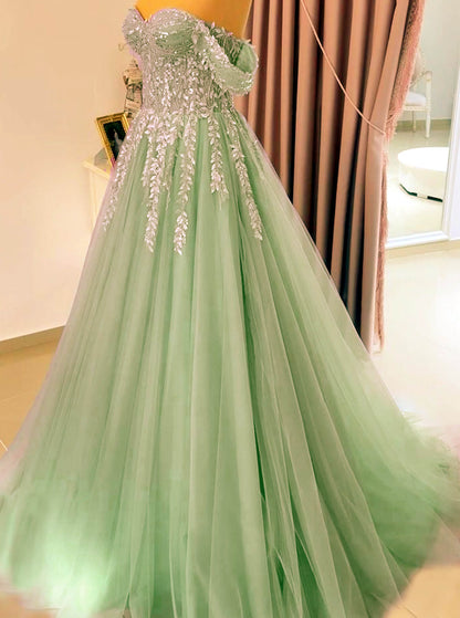 A-line Off Shoulder Lace Appliques Dress