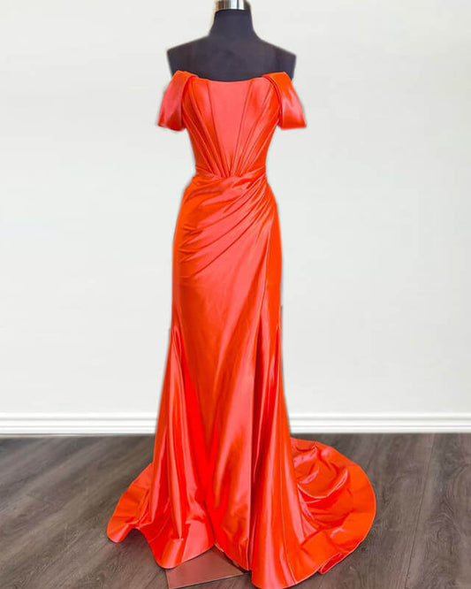 Mermaid Orange Off The Shoulder Dress