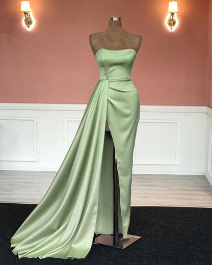 Mermaid Sleeveless Sweetheart Satin Split Dress