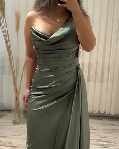 Mermaid One Strap Sage Satin Dress