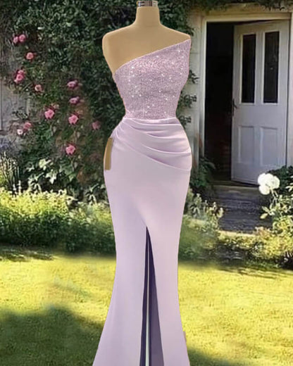 Mermaid Lilac Split Strapless Dress