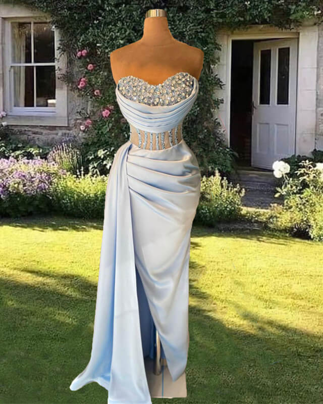 Blue Mermaid Sheer Corset Split Dress