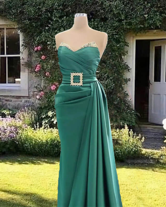 Mermaid Green Beaded Strapless Satin Dress