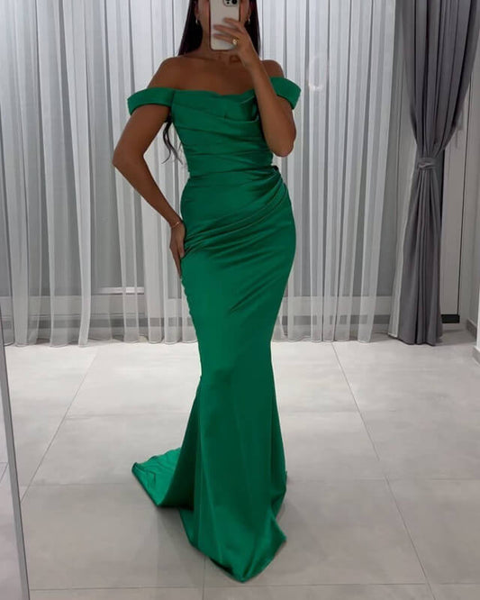 Mermaid Green Satin Ruched Dress