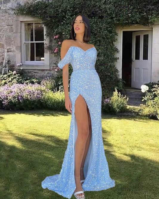 Mermaid Baby Blue Sparkly Split Dress
