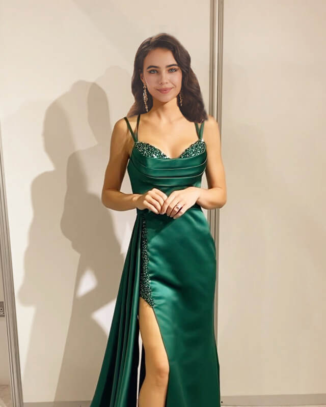 Mermaid Multi Straps Satin Dress With Slit