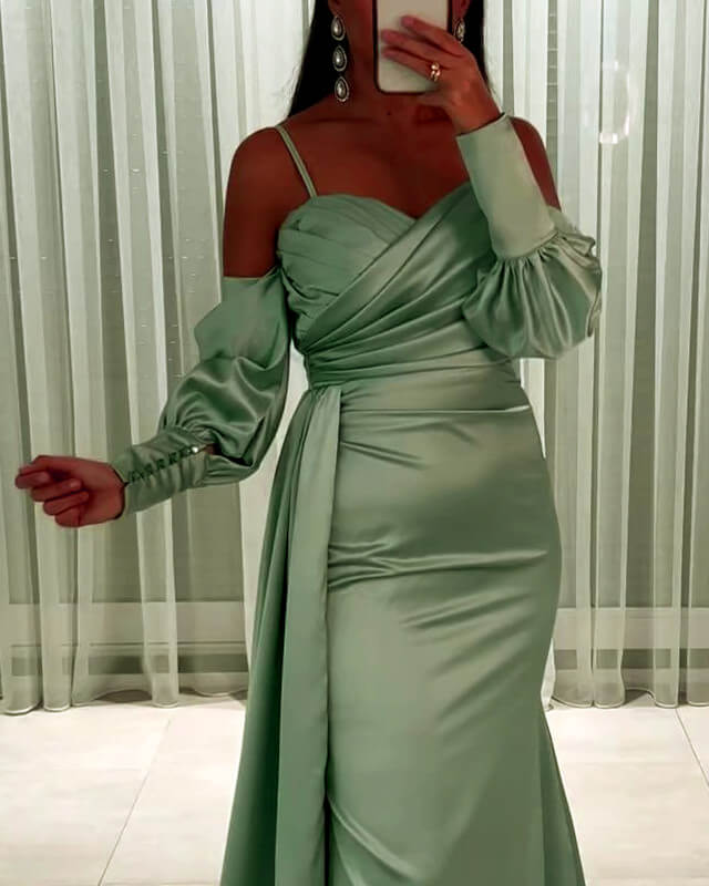Mermaid Cold Sleeve Satin Dress