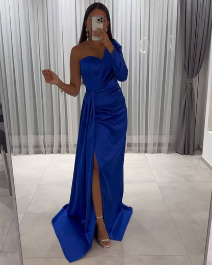 Mermaid Royal Blue One Sleeve Satin Dress