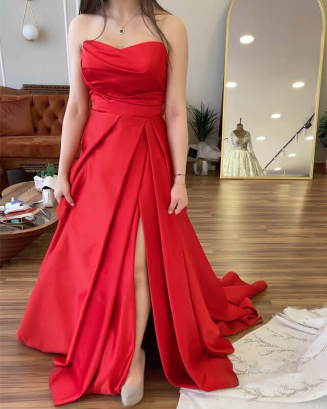 A-line Strapless Satin Split Gown
