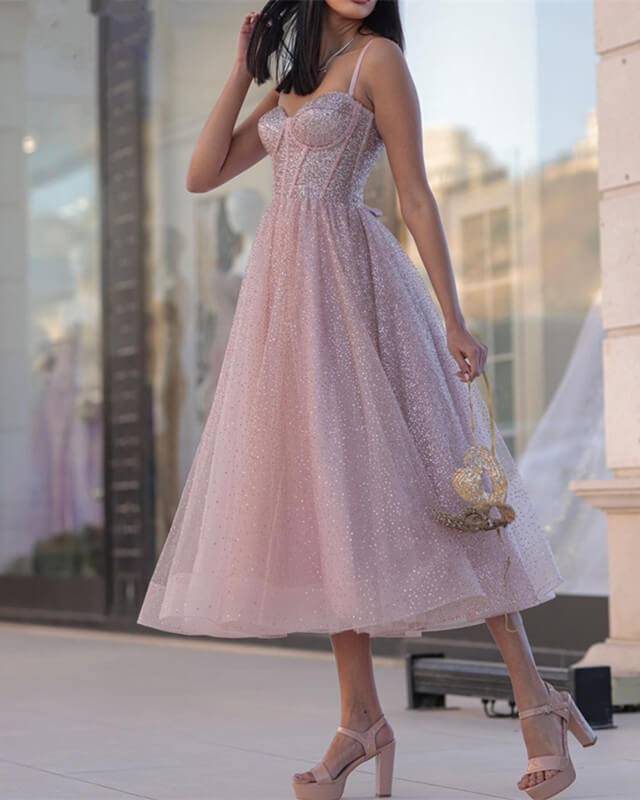 Light Pink Midi Sparkly Corset Dress