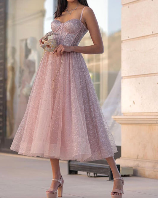 Light Pink Midi Sparkly Corset Dress