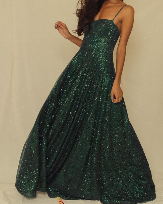 Long Green Sparkly Dress Strapless Open Back