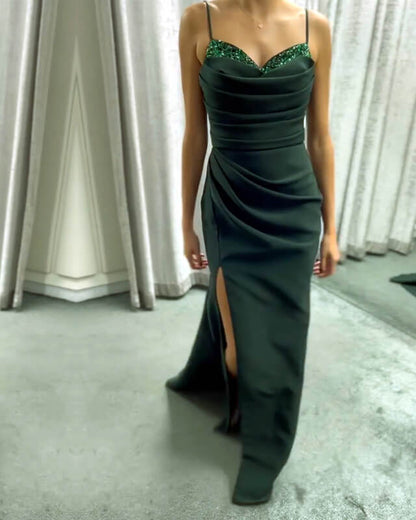Mermaid Emerald Satin Slit Dress