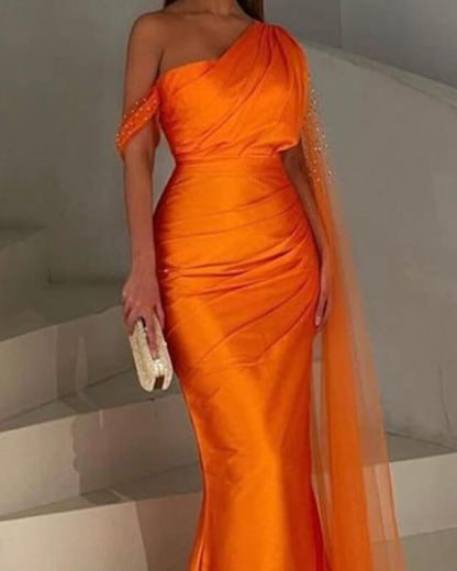 Mermaid Bright Orange Satin Dress