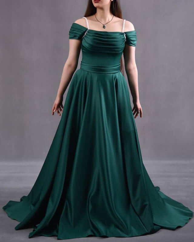 Off The Shoulder A-line Plus Size Satin Dress