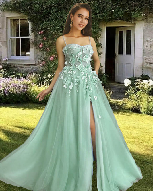 Light Green 3D Flowers Tulle Corset Dress