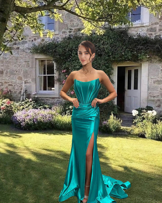 Mermaid Jade Satin Strapless Dress