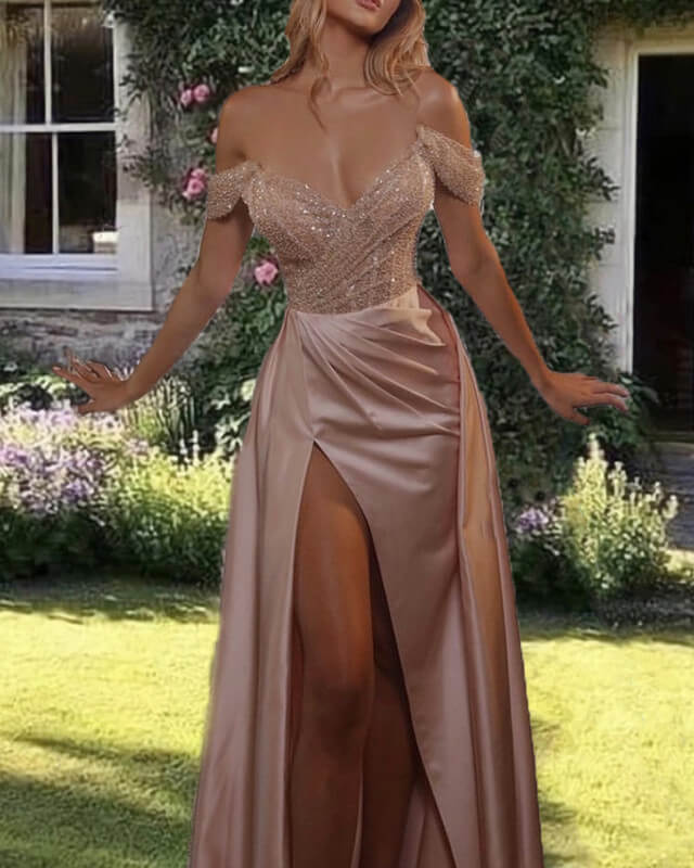 Mermaid Sparkly Sequin Off Shoulder Dress With Split