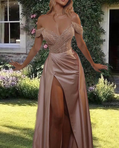 Mermaid Sparkly Sequin Off Shoulder Dress With Split