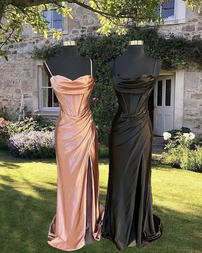 Mermaid Cowl Neck Satin Corset Dress With Straps