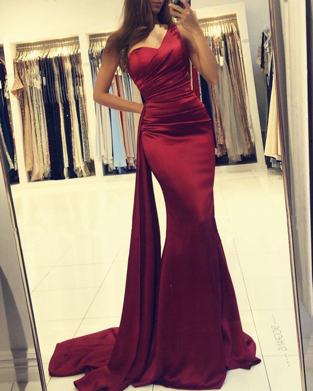Olive Green Mermaid Prom Dresses One Shoulder Split