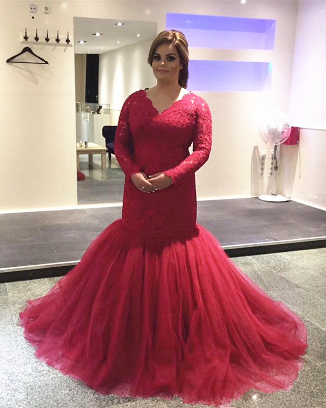 Arabic Evening Dresses Lace Long Sleeves Mermaid Gowns