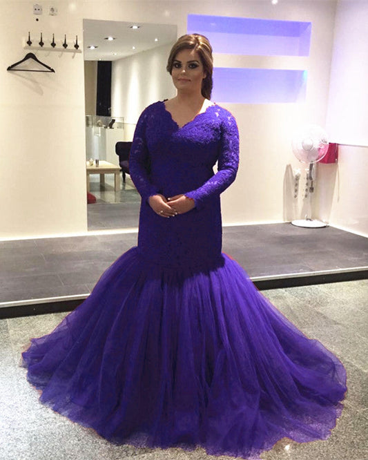 Arabic Evening Dresses Lace Long Sleeves Mermaid Gowns
