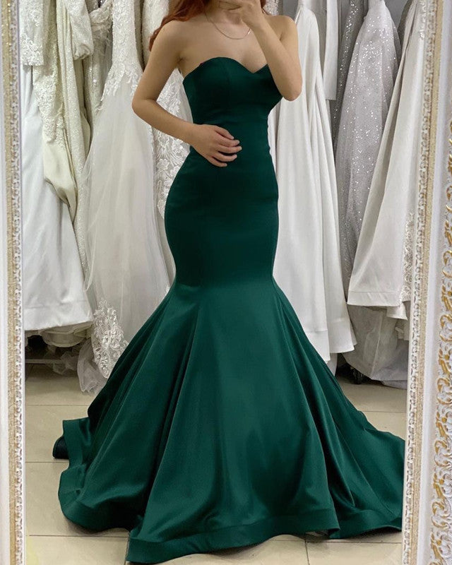Mermaid Sweetheart Ruffles Satin Prom Dresses