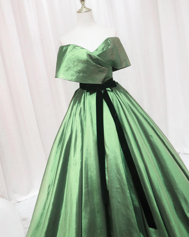 Poofy Satin Off The Shoulder Dress