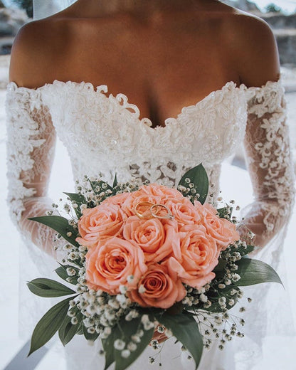 Puffy Sleeves Lace Mermaid Cottagecore Wedding Dress