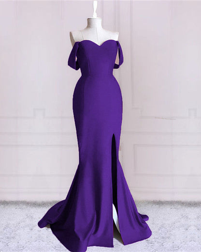Burnt Orange Mermaid Dresses Off The Shoulder With Slit