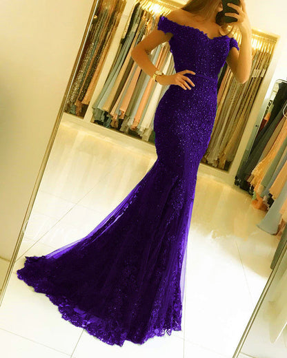 Lace Mermaid Off The Shoulder Formal Dresses