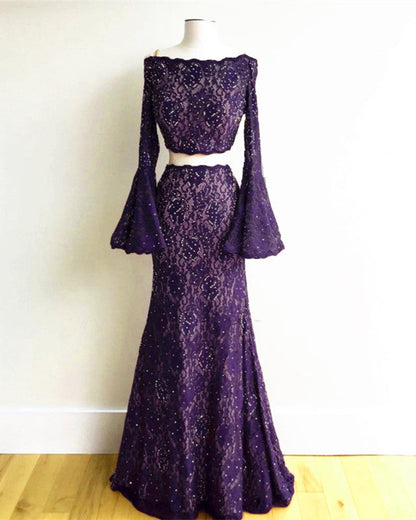 Boho Chic Mermaid Two Piece Lace Prom Dresses